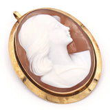 Antique 18K Yellow Gold Cameo Shell Portrait Brooch Pin Pendant