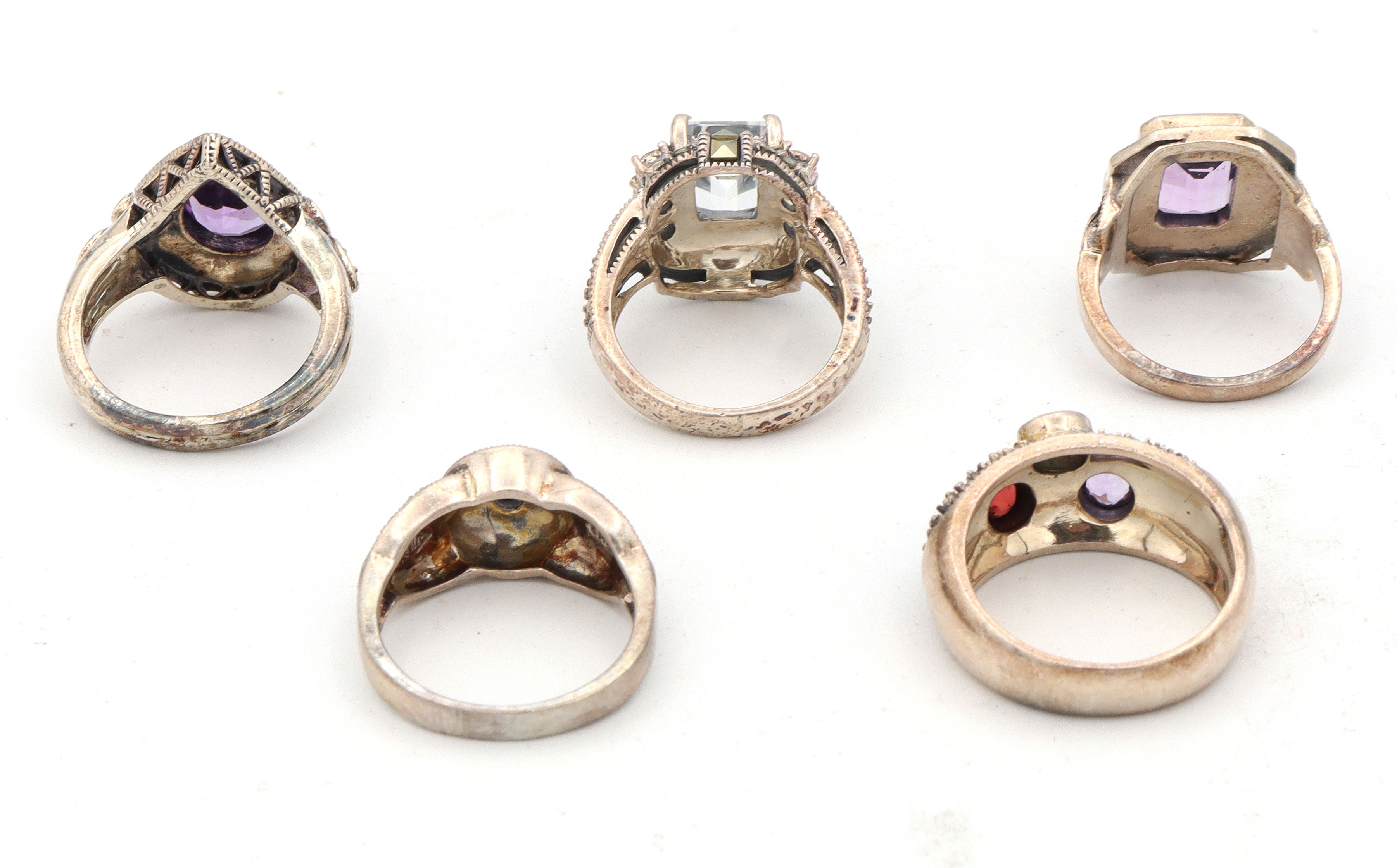 Lot of 5 Vintage Judith Jack Sterling Silver Multi-Stone Rings Size 6.75 - 9