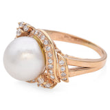 14K Yellow Gold Pearl and 0.80 TCW Diamond Cocktail Ring