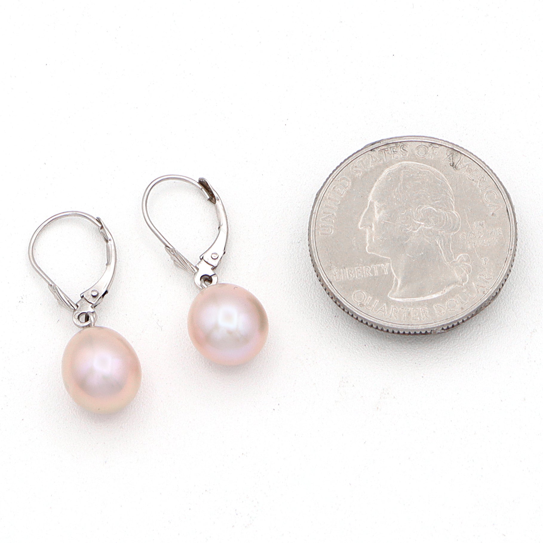 14K White Gold Freshwater Pearl Lever Back Dangle Earrings