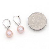 14K White Gold Freshwater Pearl Lever Back Dangle Earrings