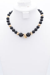 Estate 14K Yellow Gold Black Onyx Beaded Strand Necklace