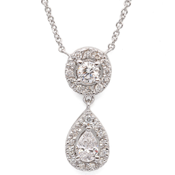 14K White Gold 1.05 TCW Diamond Pendant Necklace