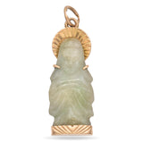 Vintage 16K Yellow Gold Green Jade Carved Kwan Yin Pendant