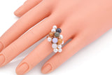 Ming's 14K Yellow Gold Multi-Color Jade & Pearl Cluster Cocktail Ring Size 6