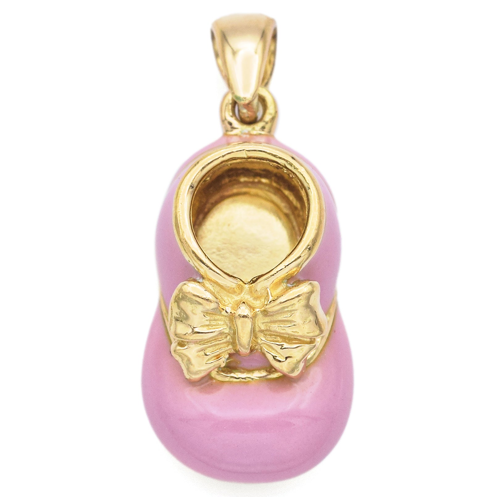 Felix Vollman 18K Yellow Gold Pink Enamel Baby Shoe Charm Pendant