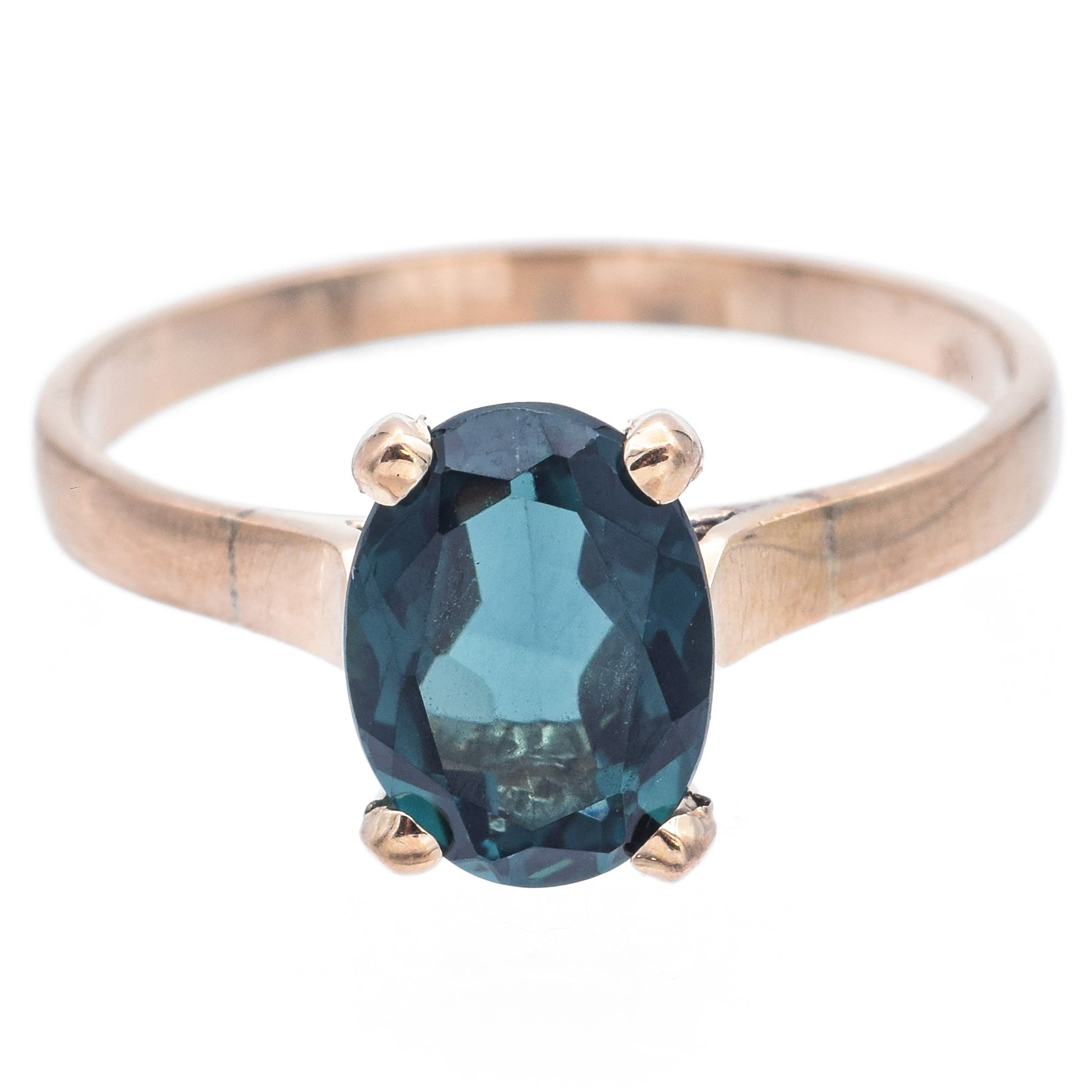 Estate 18K Yellow Gold 1.40 Ct Blue Tourmaline Oval Band Ring Size 7