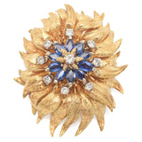 Vintage 18K Yellow Gold Flower 1.11 TCW Sapphire and 0.77 TCW Diamond Brooch Pin