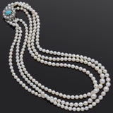 Vintage 14K White Gold Pearl & Turquoise Beaded Multi-Strand Necklace 17.5Inches