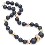 Estate 14K Yellow Gold Black Onyx Beaded Strand Necklace