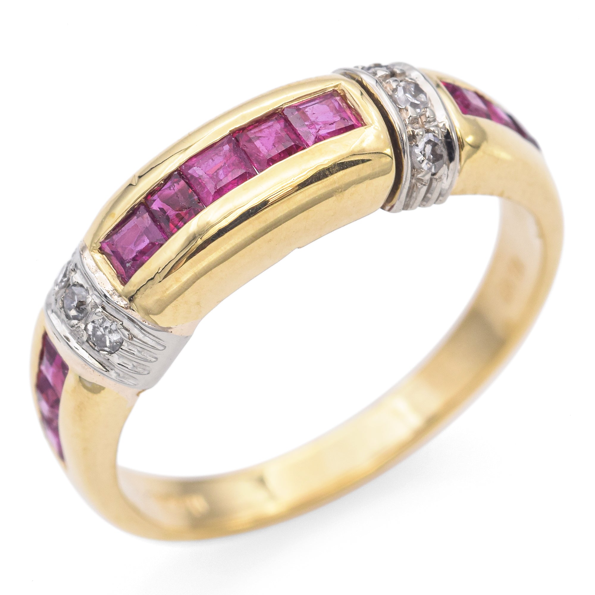 18K Yellow & White Gold Invisible Set 0.72 TCW Ruby with Accent Diamond Ring