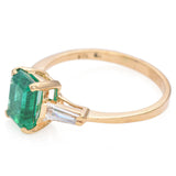 Vintage 14K Yellow Gold Emerald and Diamond Three-Stone Band Ring