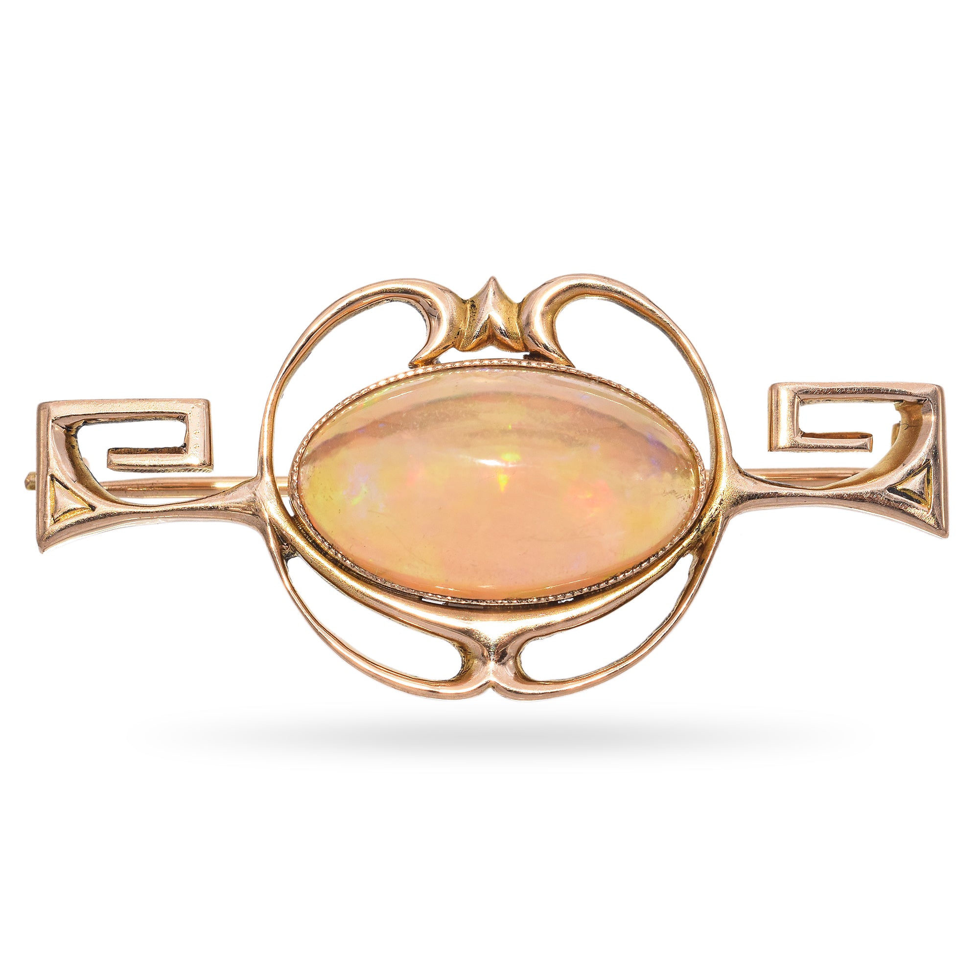 Vintage Yellow Gold 9.21 Ct Jelly Opal Art Deco Brooch Pin