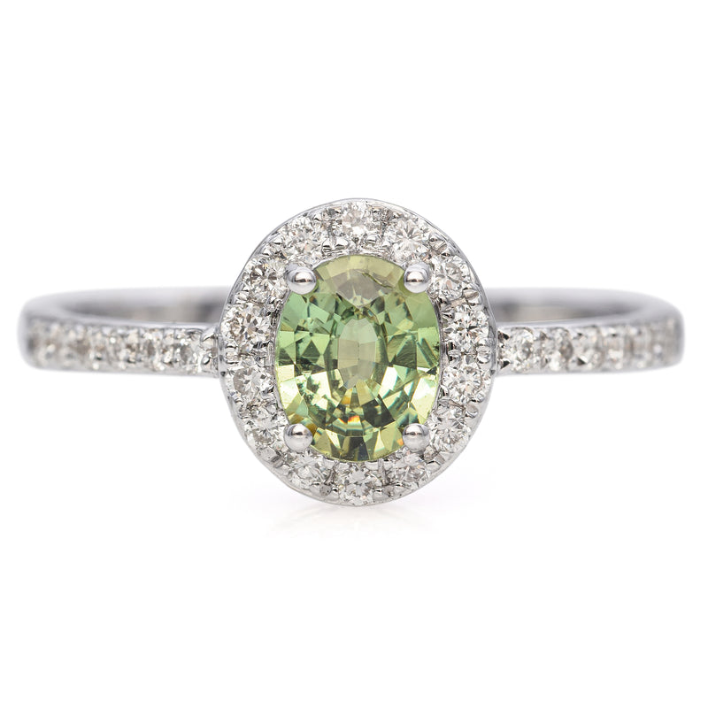 Iliana 18K White Gold 0.68 Ct. Green Amethyst and Diamond Halo Ring