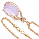 Estate 14K Yellow Gold 16.7 Ct Kunzite & 0.32 TCW Diamond Oval Pendant Necklace