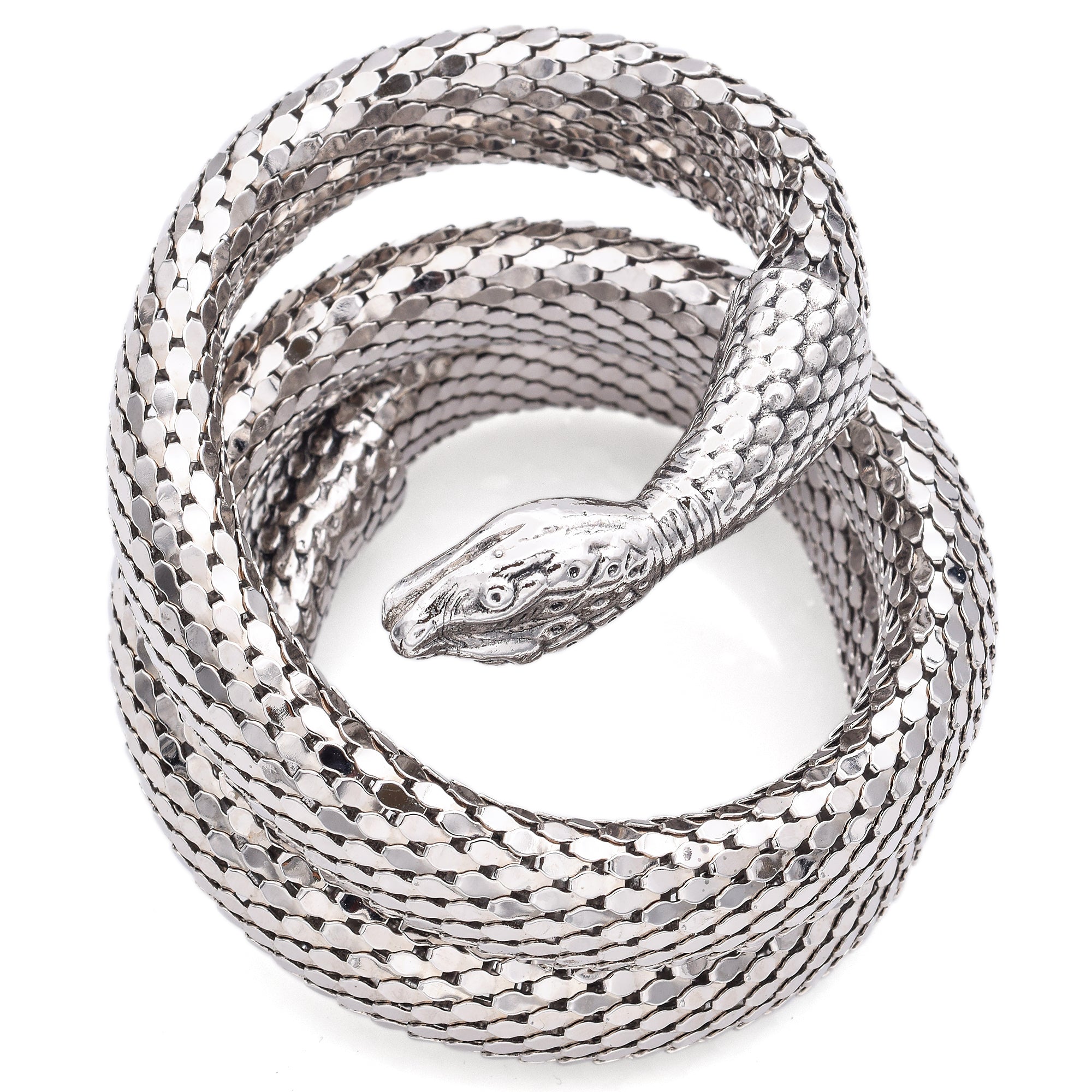 Vintage Whiting Davis Mesh Silver Tone Snake Serpent Coil Wrap Bracelet