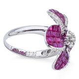 Estate 14K White Gold 6.00 TCW Ruby & 0.54 TCW Diamond Floral Ring Size 9