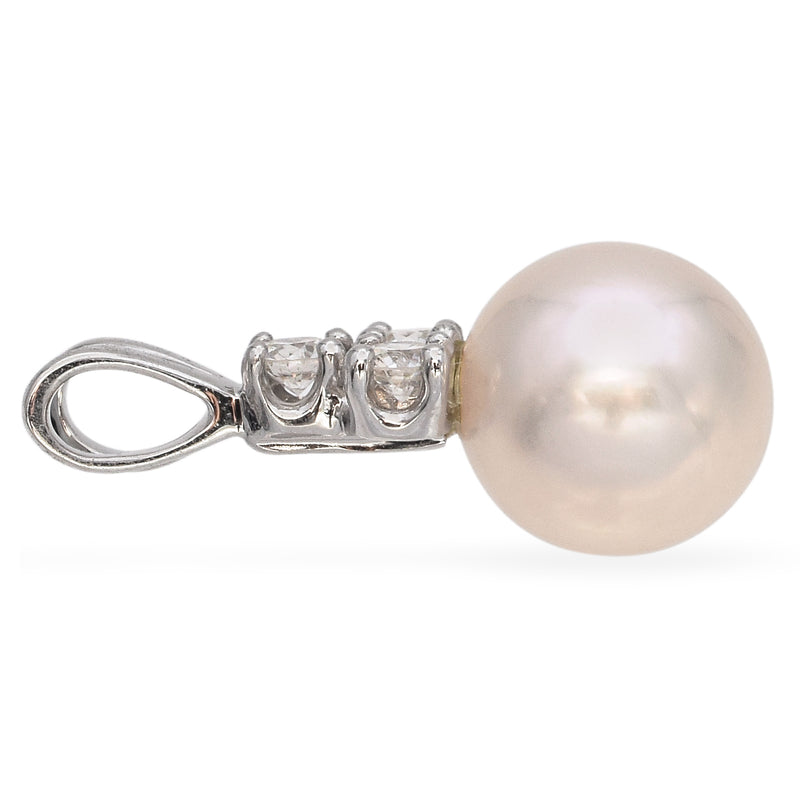 14K White Gold Pearl and Diamond Pendant