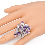 Estate Italy 14K White Gold Amethyst Beaded Spinning Cocktail Ring