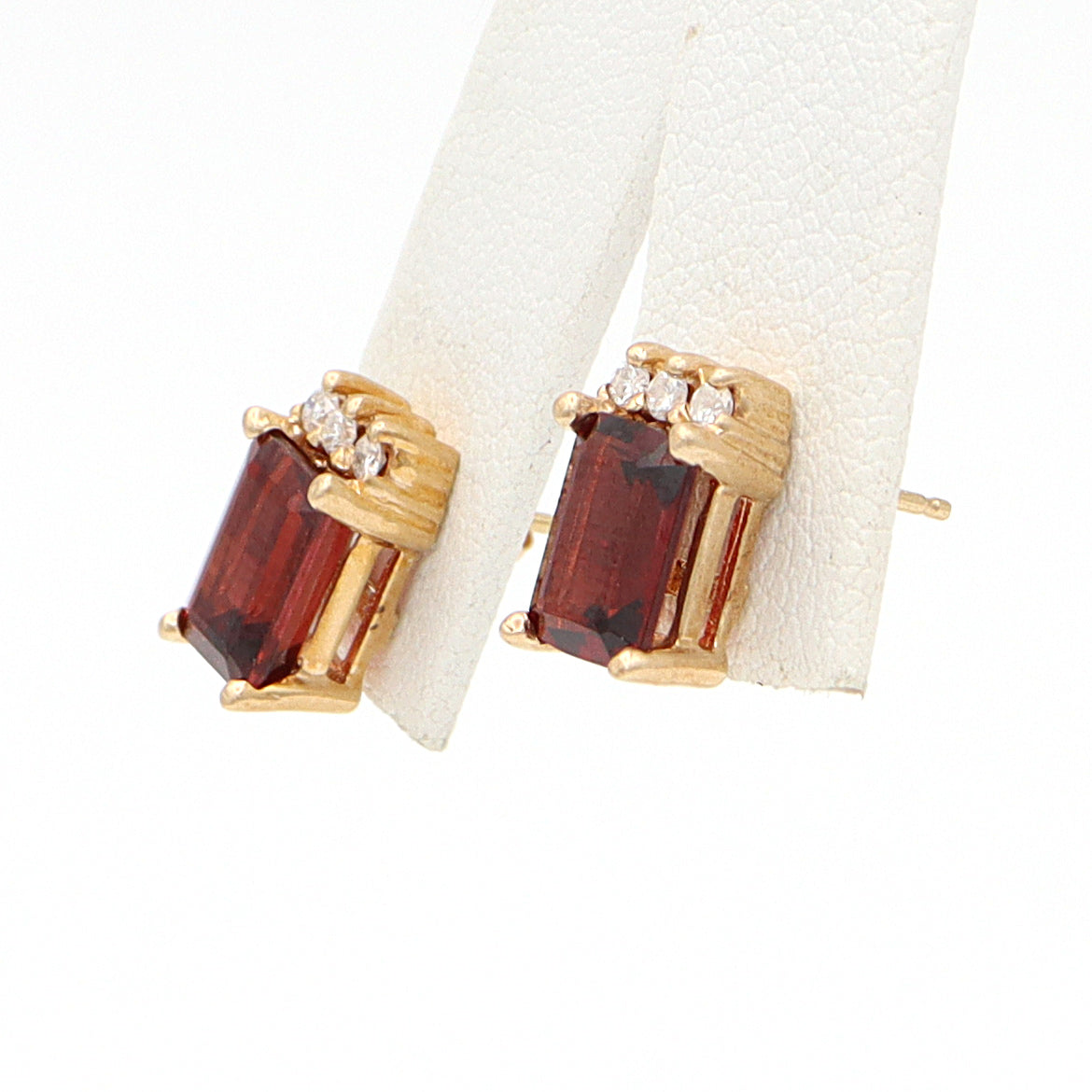 10K Yellow Gold Diamond Garnet Stud Earrings