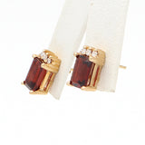 10K Yellow Gold Diamond Garnet Stud Earrings