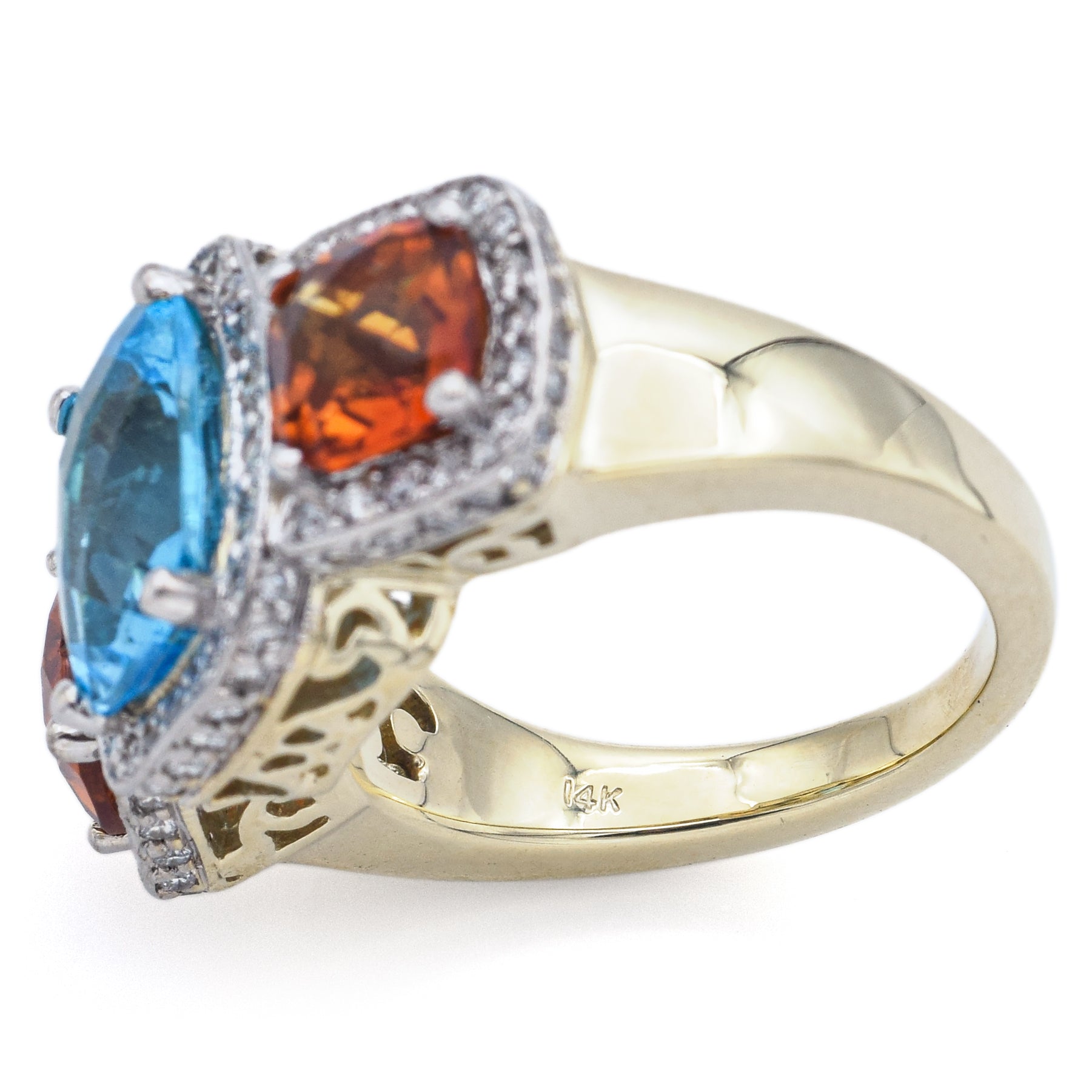 Estate Blue Topaz, Citrine & 1.13 TCW Diamond 14K Yellow Gold Ring Size 5.5