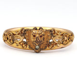 Antique Gold-Filled Rhinestone Victorian Lion Hinged Bangle Bracelet