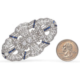 Vintage Art Deco Platinum 5 TCW Diamond and Sapphire Brooch