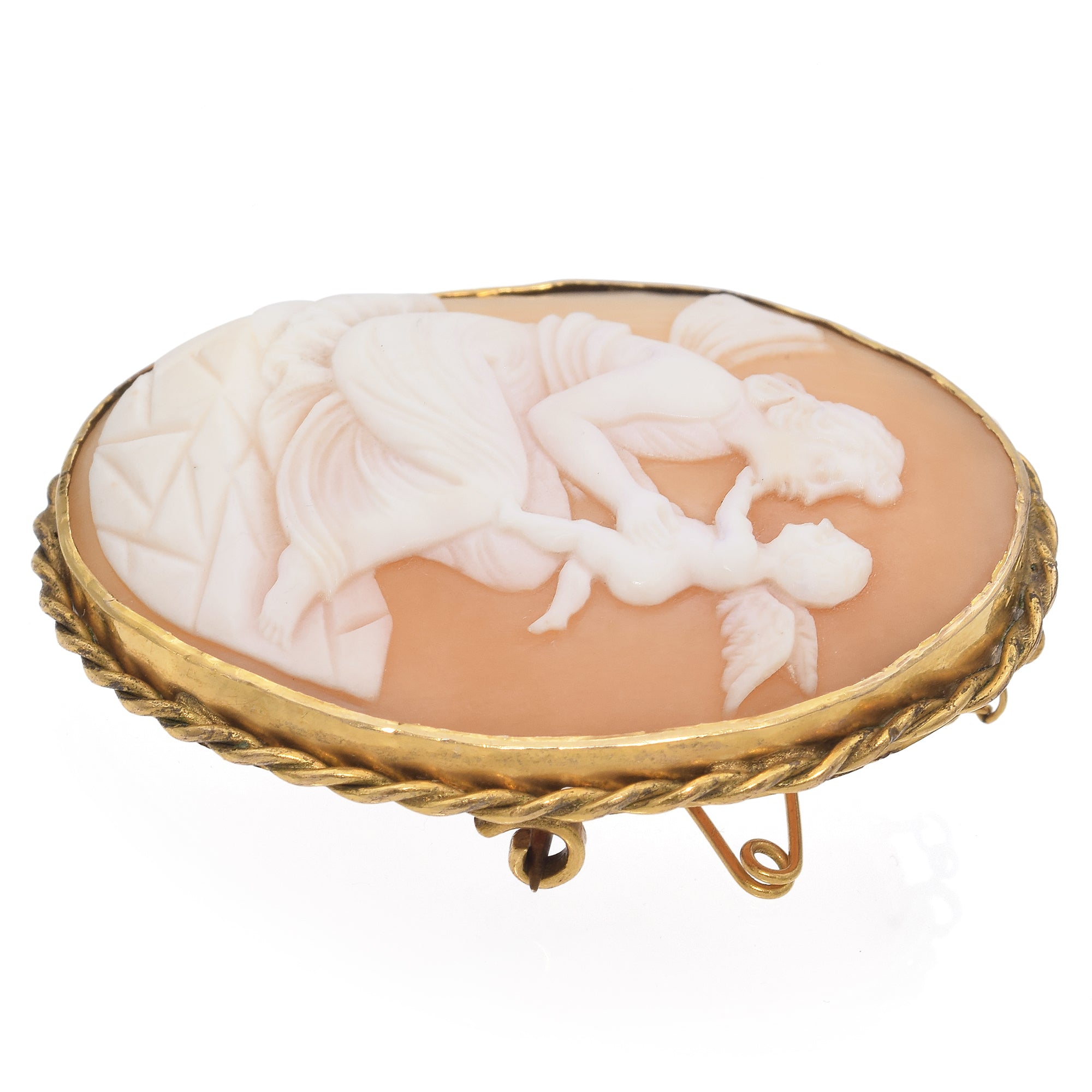 Antique Yellow Gold Cameo Psyche and Hedone Brooch