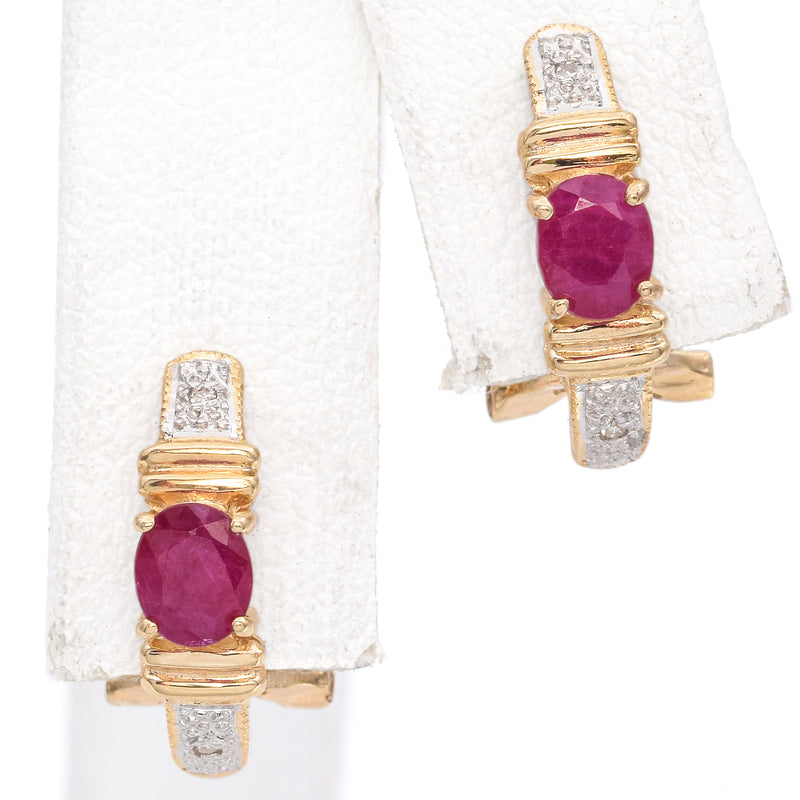 14K Yellow Gold 0.76 TCW Ruby and Diamond Omega Back Earrings