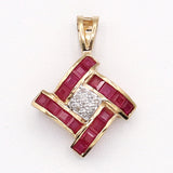 Estate THL Designer 10K Yellow Gold Diamond Ruby Pendant