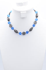 Antique Sterling Silver Blue Crystal Faceted Beaded Strand Necklace 16.75 Inches