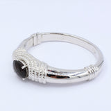 Estate Sterling Silver Smoky Quartz Hinged Bangle Bracelet