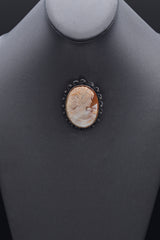 M Bonicle Signed 800 Silver Cameo Shell Brooch Pin Pendant