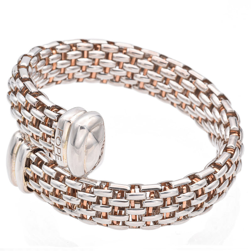 Fope Italy 925 Sterling Silver, Rose Gold Rope Bangle Bracelet