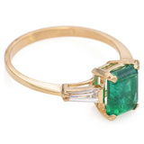 Vintage 14K Yellow Gold Emerald and Diamond Three-Stone Band Ring