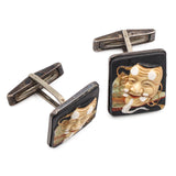 Vintage Toshikane Japan Sterling Silver Porcelain Kabuki Mask Cufflinks