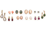 10 Pairs Assorted Gold Coral, Jade, Opal, Ruby, Garnet, Glass & Diamond Earrings