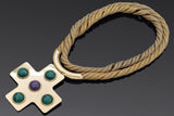 Vintage Lanvin Paris Gold Plated Green Purple and Lucite Cross Pendant Necklace