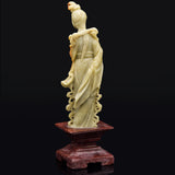 Antique Green Red Soapstone Carved Kwan Yin Figurine