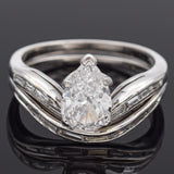 GIA 0.99 Ct Pear Brilliant D SI1 Center Diamond 14K White Gold Ring 1.73 TCW