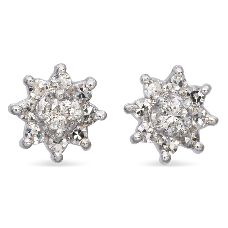 14K White Gold Diamond Halo Stud Earrings