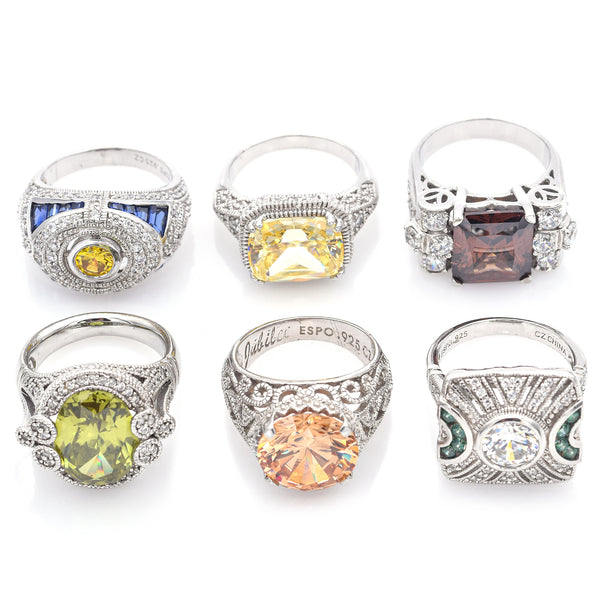 Lot of 6 Joseph Esposito Sterling Silver Multi-Gemstone & CZ Rings