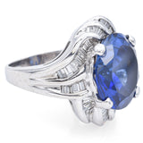 Estate Platinum 10.30 Ct Lab Sapphire & 0.96 TCW Diamond Cocktail Ring Size 5