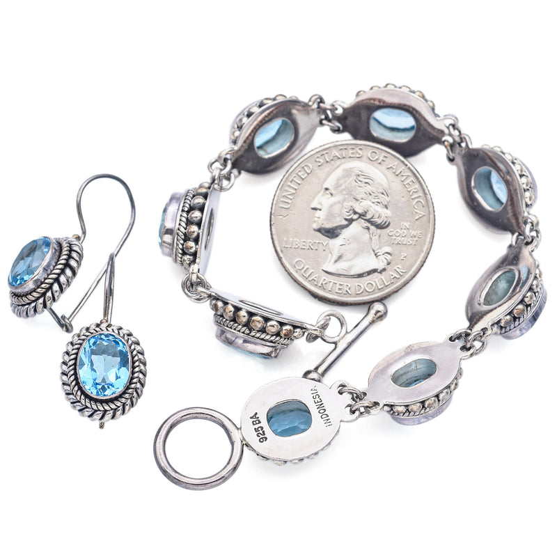 Suarti BA Indonesia Sterling Silver Blue Topaz Necklace & Earrings Set