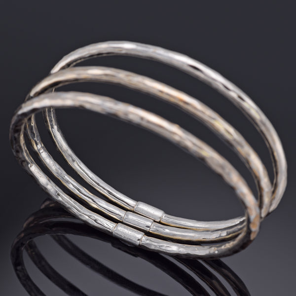 Set of 3 Ippolita Fatto A Mano Sterling Silver Hammered Bangle Bracelets 58.6G