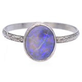 Antique 18K White Gold Moonstone Cabochon Band Ring Size 9.5