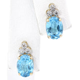 Estate 14K Yellow Gold Blue Topaz & Diamond Stud Earrings