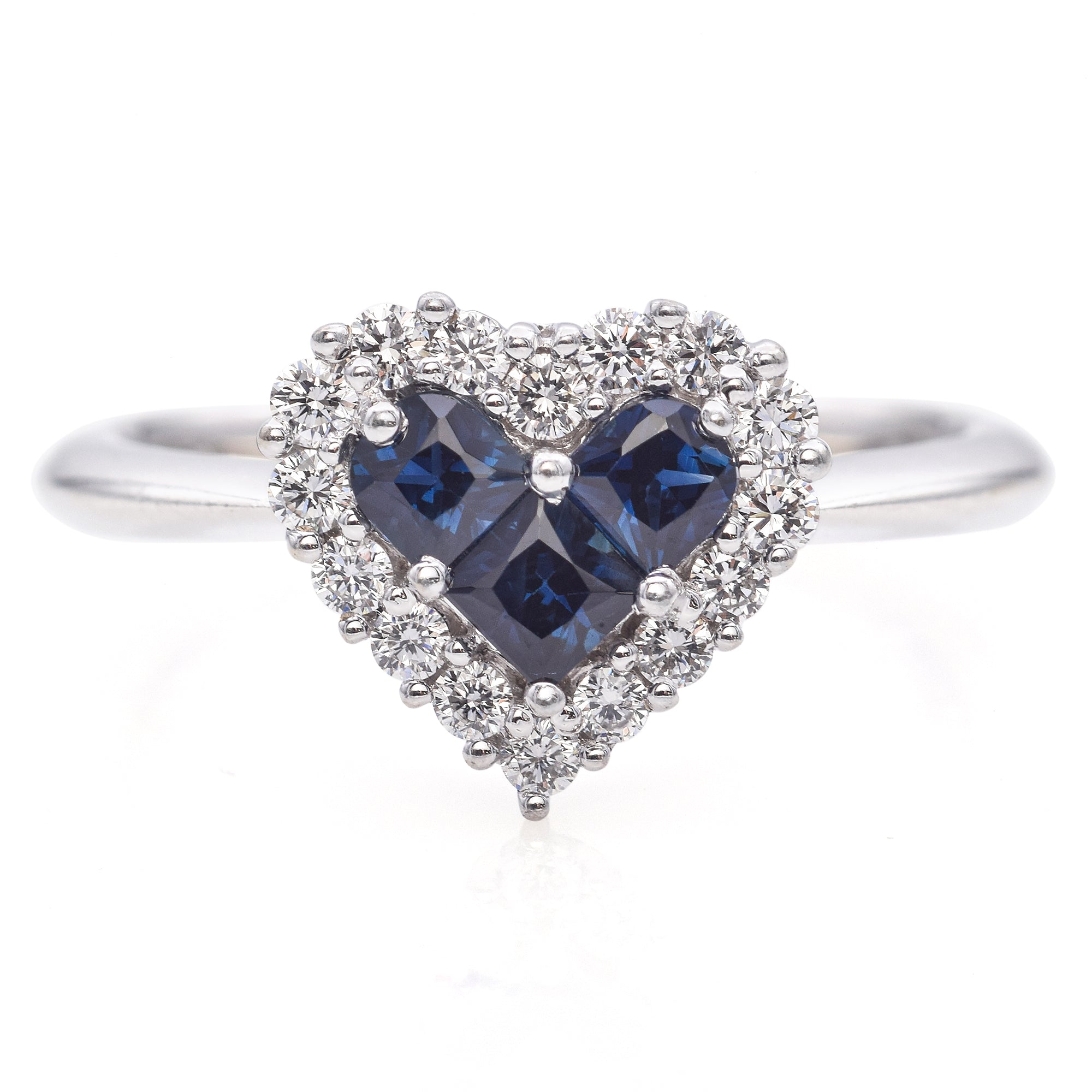 14K White Gold Sapphire and Diamond Heart Ring