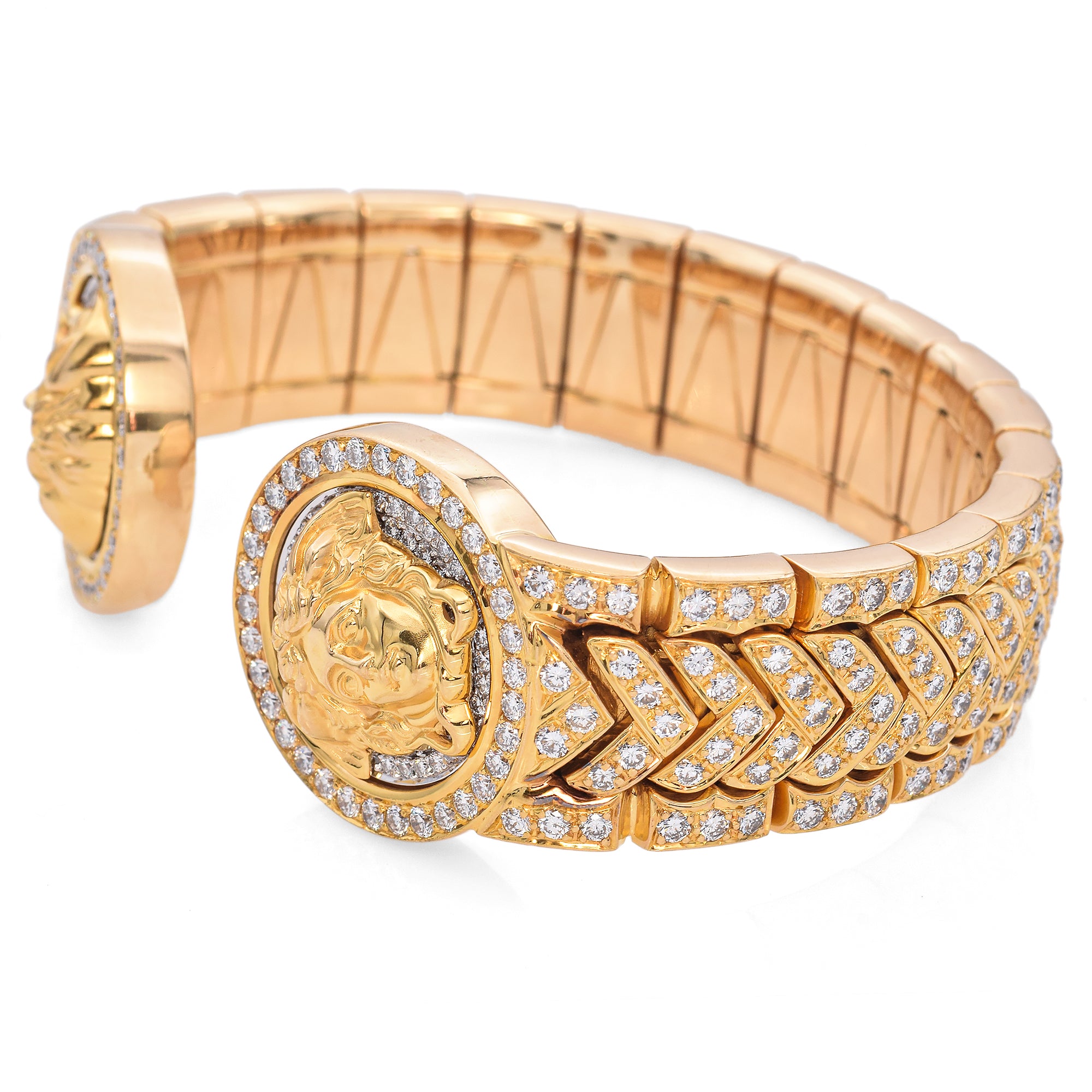 Gianni Versace 18K Yellow Gold 6.13 TCW Diamond Medusa Cuff Bracelet